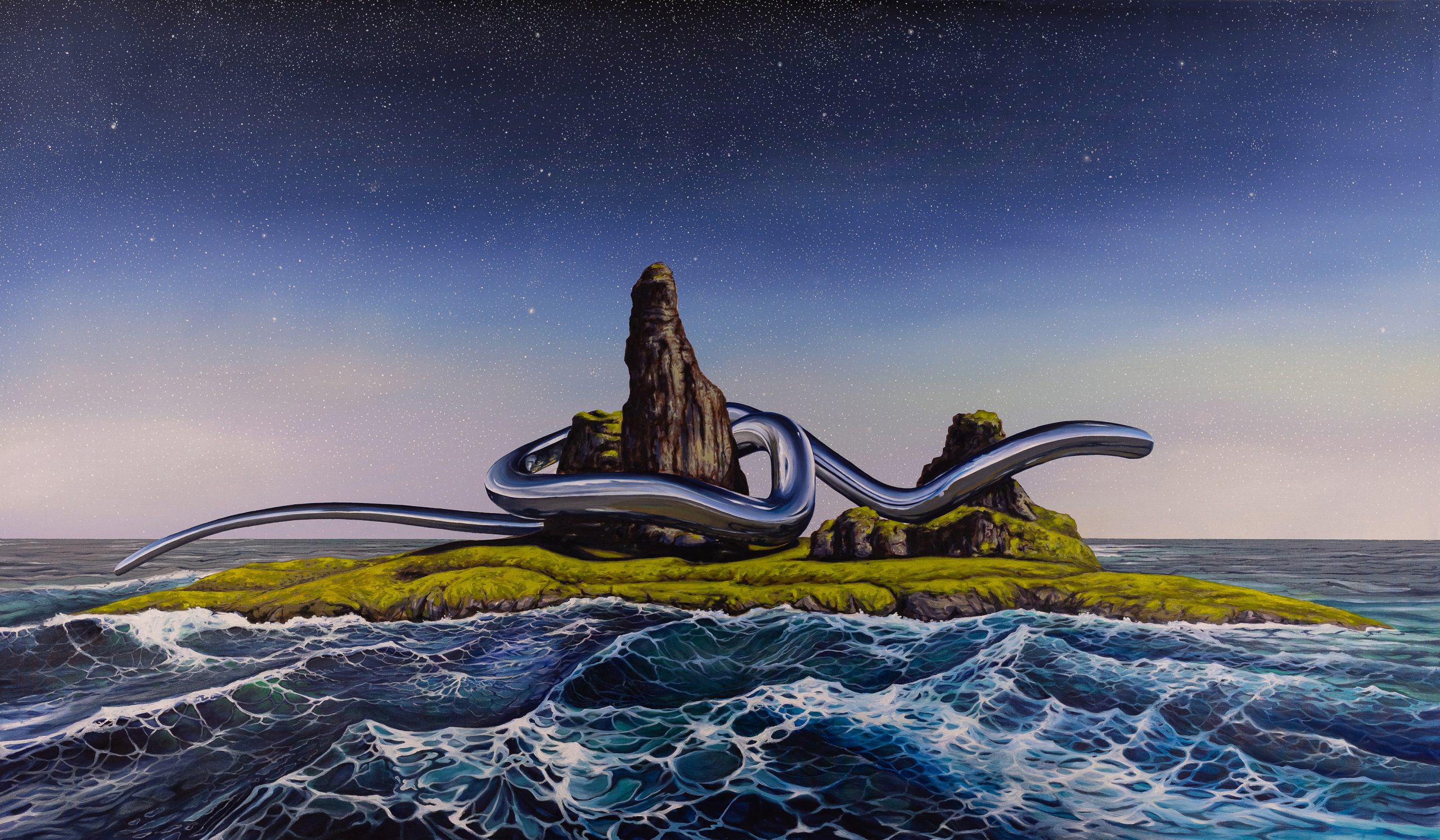 “THE LAST LAND FOR TIAMATEH” OIL ON CANVAS 105×180 CM 2025